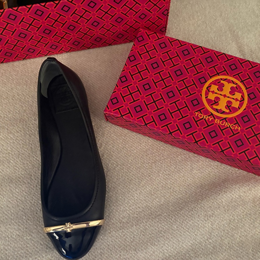 Tory Burch Black Flats with Gold Accent